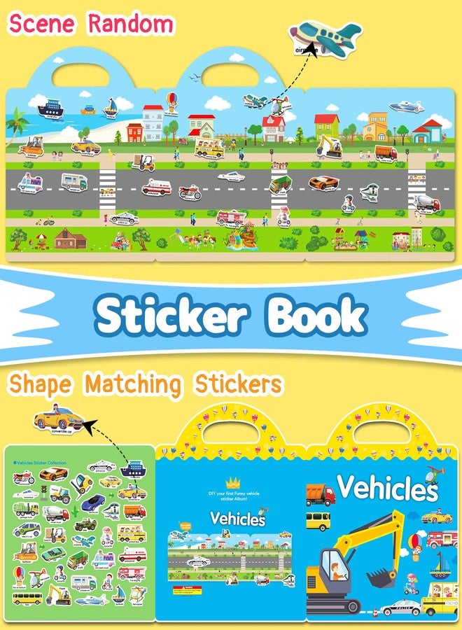 Benresive Reusable Sticker Books for Toddlers, Fun Travel Stickers for Kids, Toddler Sticker Book, Crafts Activities for Toddlers, 3 and Up Birthady Gifts - Vehicle - Image 3
